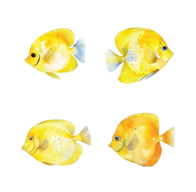 Vector yellow tang watercolor paint collection