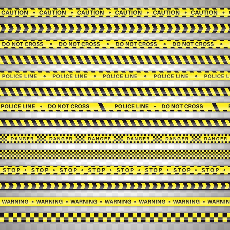 Vector yellow tape police line caution do not cross danger stop warning