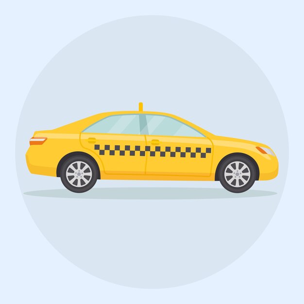 Vector yellow taxi cab, car. transportation service