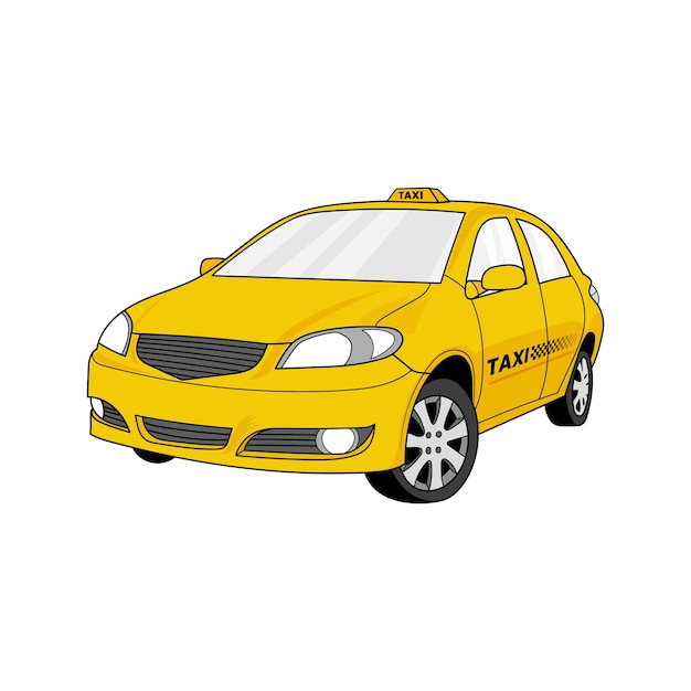 벡터 흰색 바탕에 노란색 택시 자동차