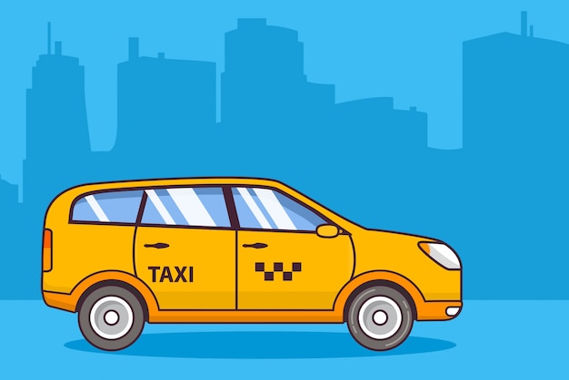 Servizio taxi giallo, città urbana del veicolo.