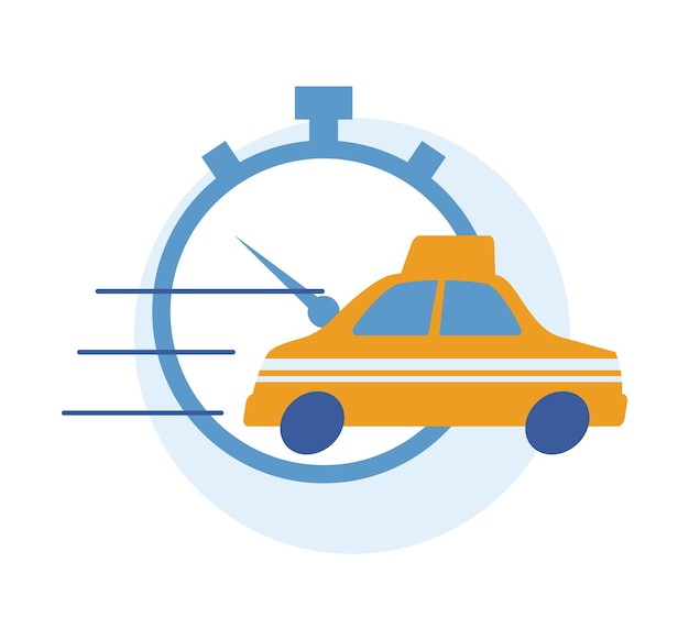 Yellow taxi with motion blur and stop watch fast cab service urban transportation urgency rush hour