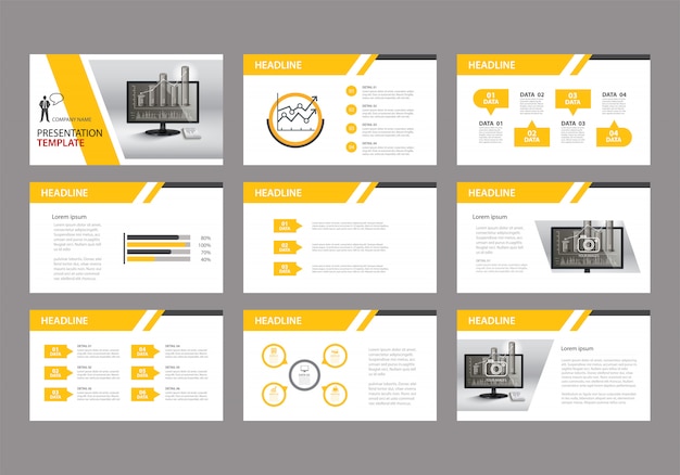 Vector yellow template for slide presentation on background.