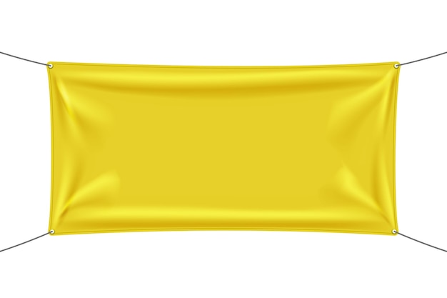 Vettore bandiere tessili gialle con pieghe isolate su sfondo bianco