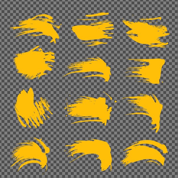 Vector yellow textured smears set isolated on imitation transparent background