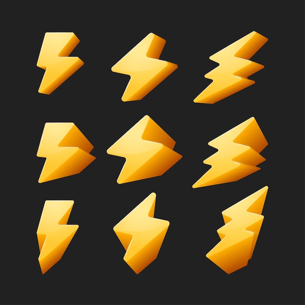 Vector yellow thunder 3d collection set