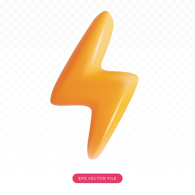 Yellow thunder bolt 3d  cute cartoon stlye 3d mesh vector cartoon icon