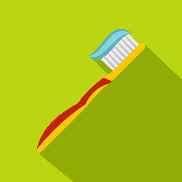 Yellow toothbrush with toothpaste icon flat illustration of yellow toothbrush with toothpaste vector icon for web isolated on lime background