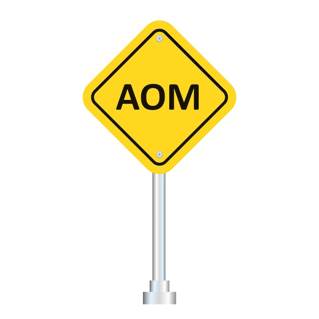 白い背景に分離された黄色の交通 AOM 道路標識