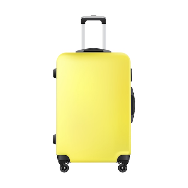 Yellow travel plastic suitcase realistic hand luggage