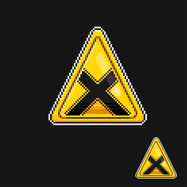 Vector yellow triangle cross sign in pixel art style
