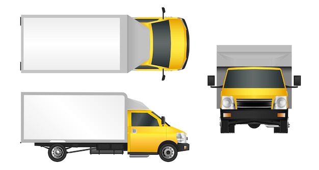 Vector yellow truck template. city commercial vehicle delivery.