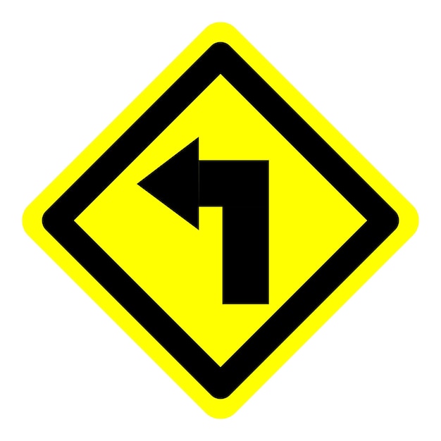 yellow turn left arrow road traffic warning caution sign direction icon