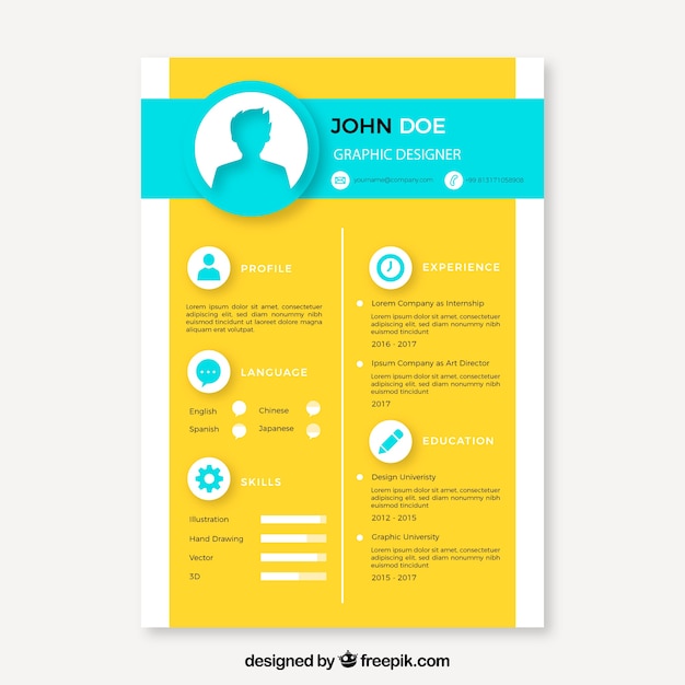 Yellow and turquoise resume concept