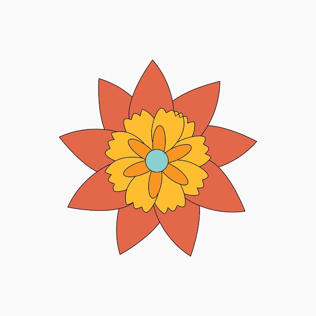 Yellow Turquoise Retro Flower Element