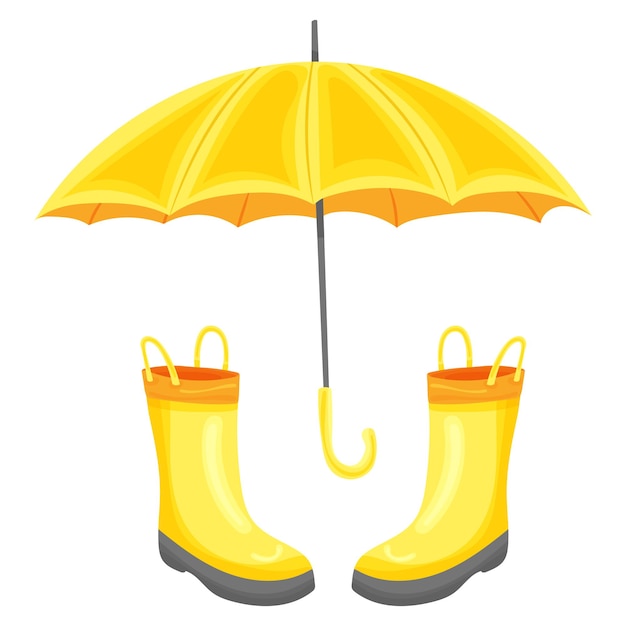 Yellow umbrella and boots vector