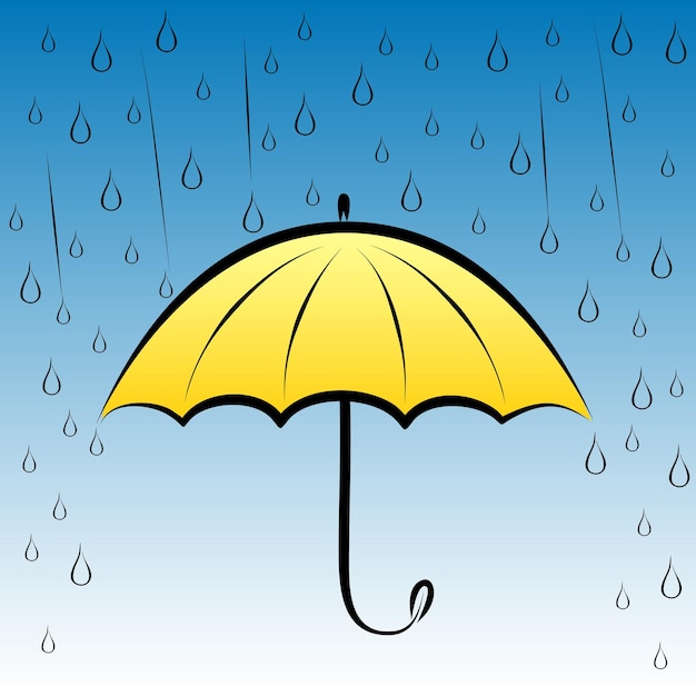 Желтый зонт и иллюстрация дождя