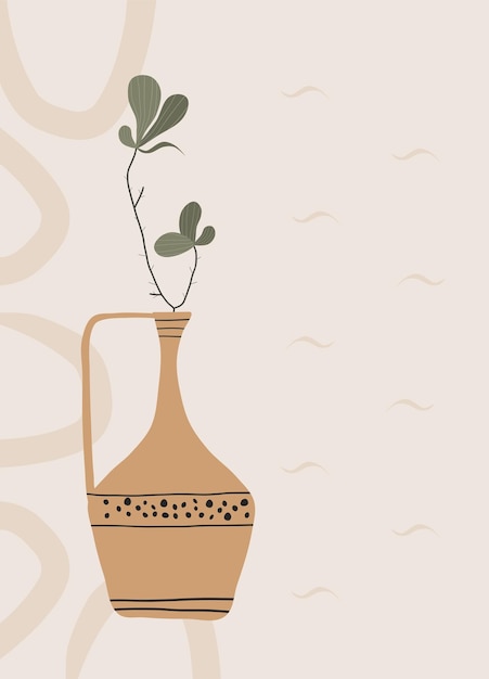 Yellow vase and plant Abstract shapes boho style Minimalist style