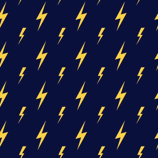 Yellow vector lightning dark blue seamless pattern