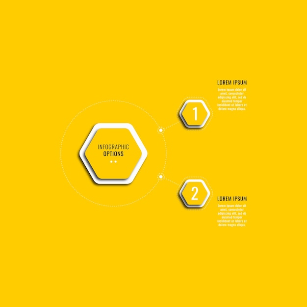 Modello di diagramma infografico verticale giallo con due elementi esagonali e caselle di testo