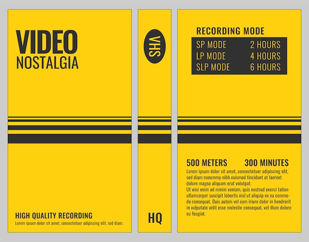 yellow vhs cassette cover full label template vector