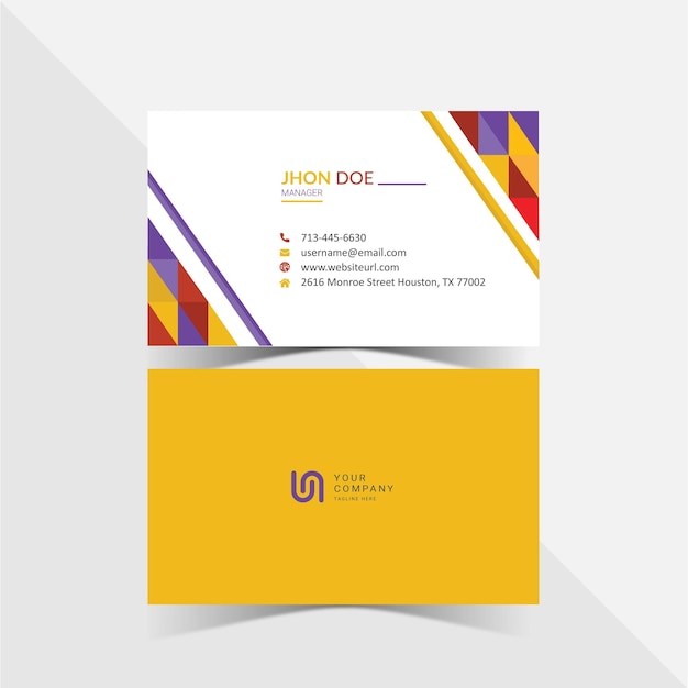 Yellow and violate business card template with minimal creative elegant abstract shapes