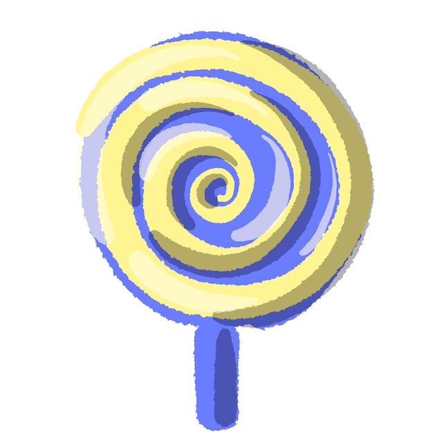 노란색과 보라색 나선형 롤리팝 아이콘 벡터 흰색 배경에 고립 된 라운드 롤리팝 아이콘