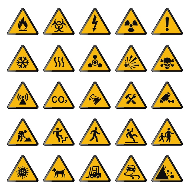 벡터 노란색 경고 표지판 컬렉션 그림