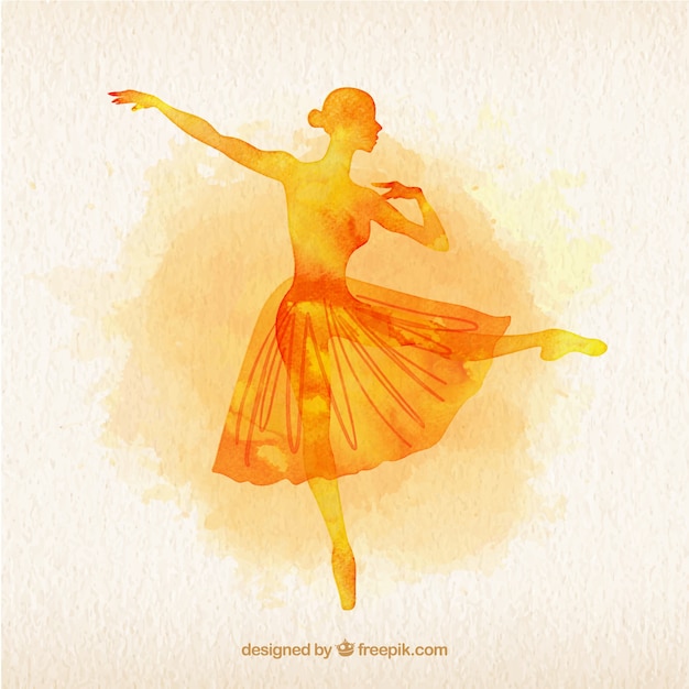 Vector yellow watercolor ballet dancer silouette