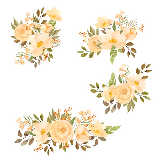 Yellow watercolor floral Bouquet set