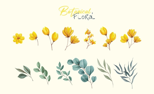 Yellow Watercolor Floral set Handmade Design