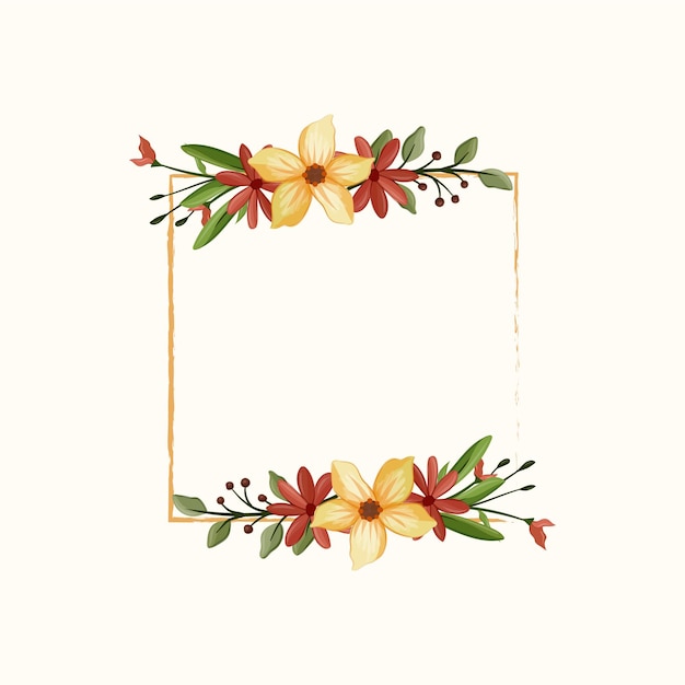 Vector yellow watercolor flowers with frame