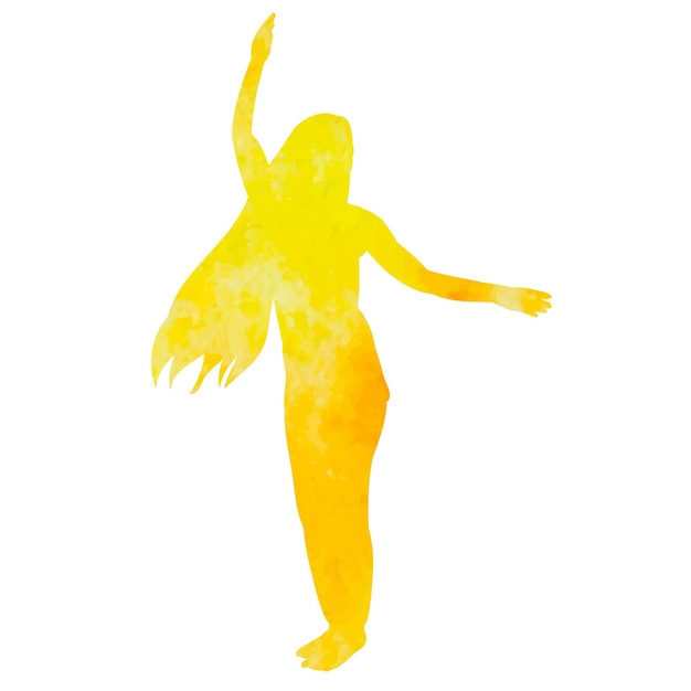 노란색 수채화 실루엣 소녀 춤