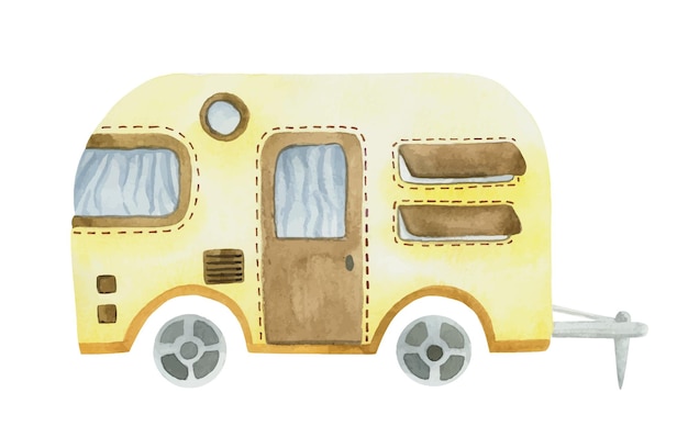 Yellow watercolor trailer Trailer for camping