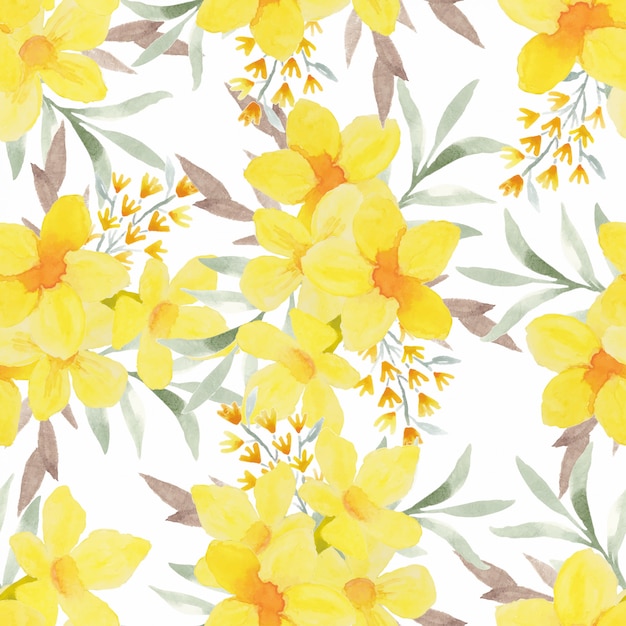 Vector yellow watercolor tropical floral seamless pattern