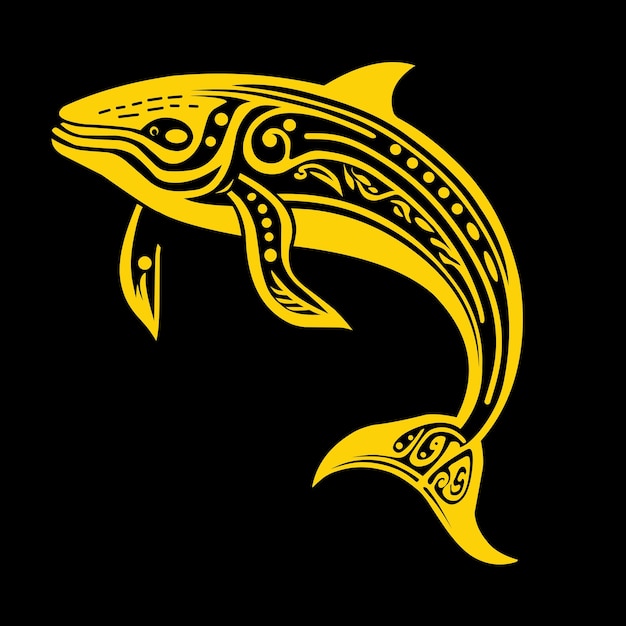 Yellow whale line art illustration design on a black background