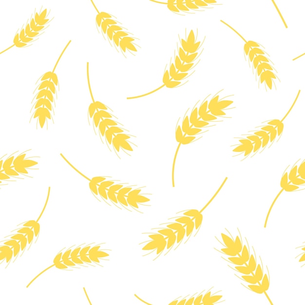 Yellow wheat spikelets seamless pattern