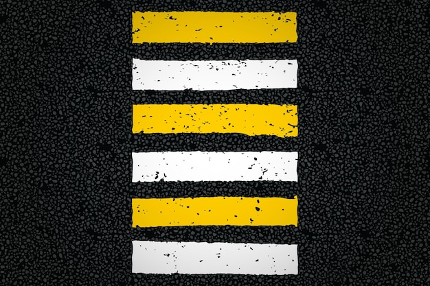 Yellow white crosswalk on tarmac road top view