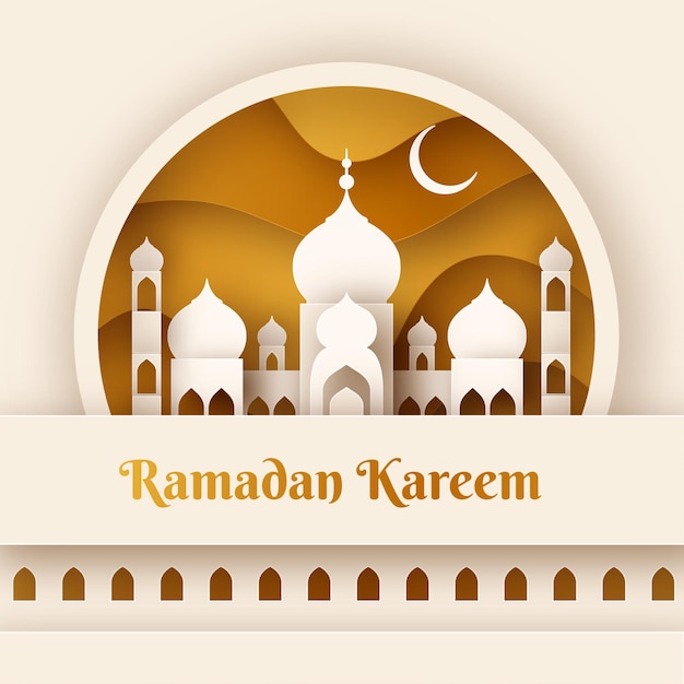 Yellow and White Golden Paper Cut Style Free vector eid mubarak ramadan season festival poster