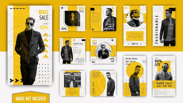 Yellow white minimalist simple elegant fashion men social media instagram post and stories template