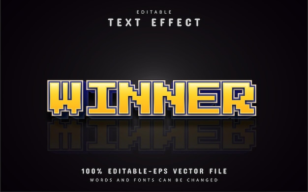 Vector yellow winner pixel text effect