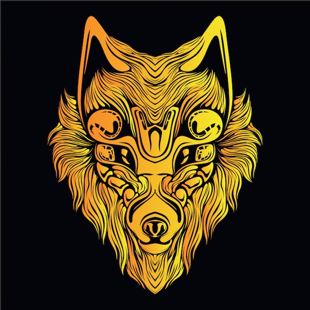 Yellow wolf head illustration