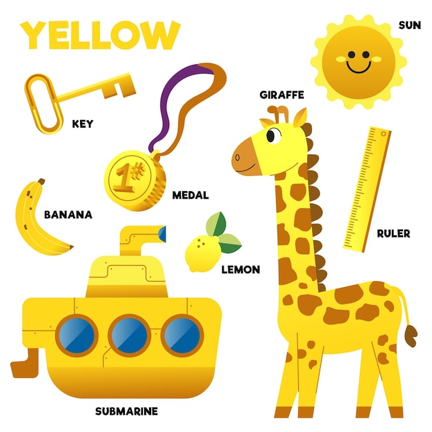 Vector yellow word and elements set in english