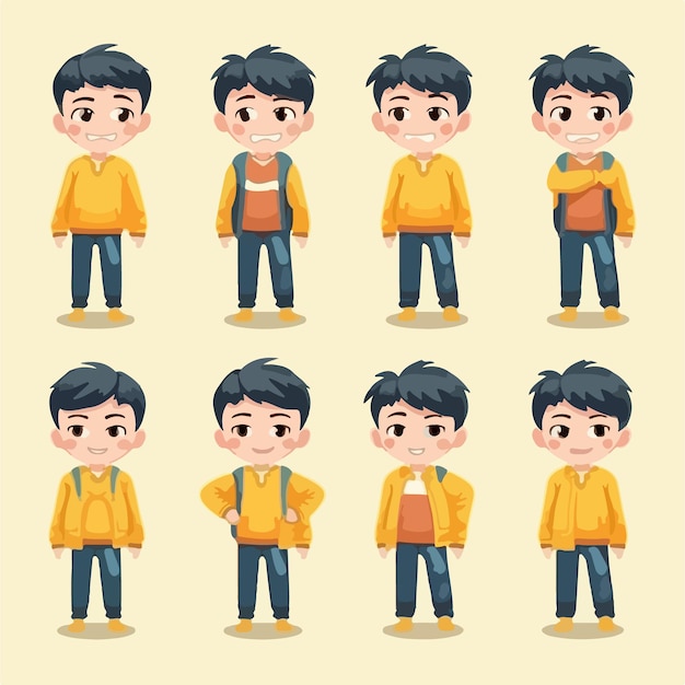 Vector yellowclothed cheerful kid vector pose