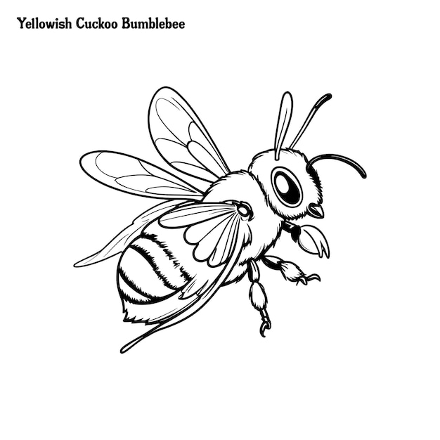 yellowish cuckoo bumblebee handdrawn coloring page and outline vector design