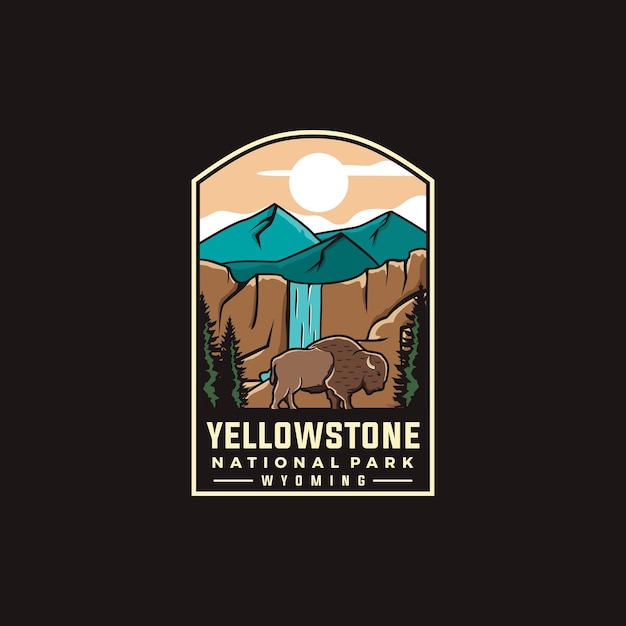 Yellowstone nationaal park vector sjabloon. Wyoming state park embleem badge grafische afbeelding.