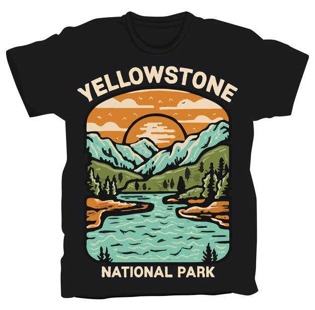 Vettore disegno della maglietta del parco nazionale di yellowstone stati uniti illustrazione vettoriale dell'etichetta adesiva del parco nazionale
