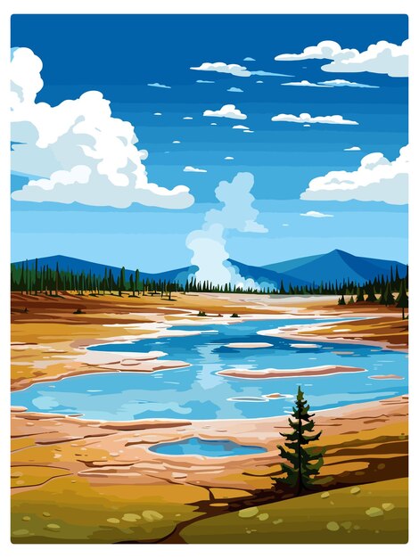 Vector yellowstone national park vintage travel poster souvenir postcard portrait painting wpa illustration