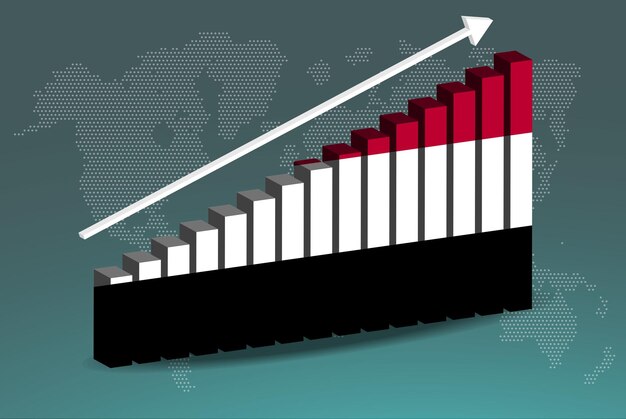 Yemen 3d bar chart graph vector upward rising arrow on data country statistics concept