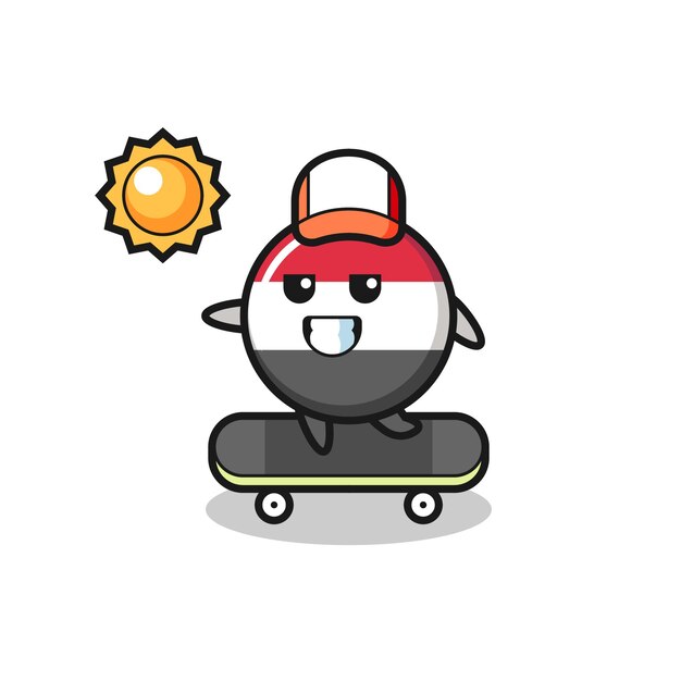 Yemen flag badge character illustration ride a skateboard , cute style design for t shirt, sticker, logo element